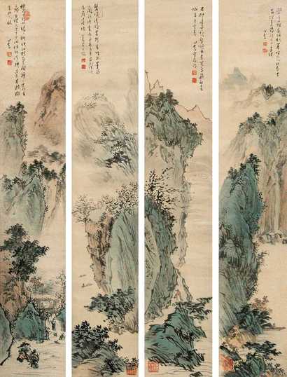 溥心畬 山水 四屏
